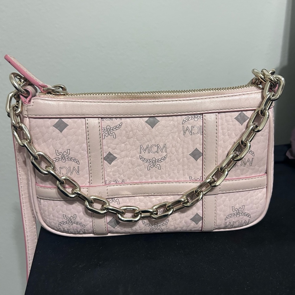 MCM Pink Logo Patchwork Leather Chain Crossbody Bag